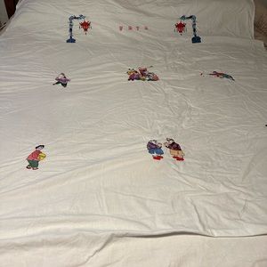 Custom embroidered oriental scene twin flat sheet